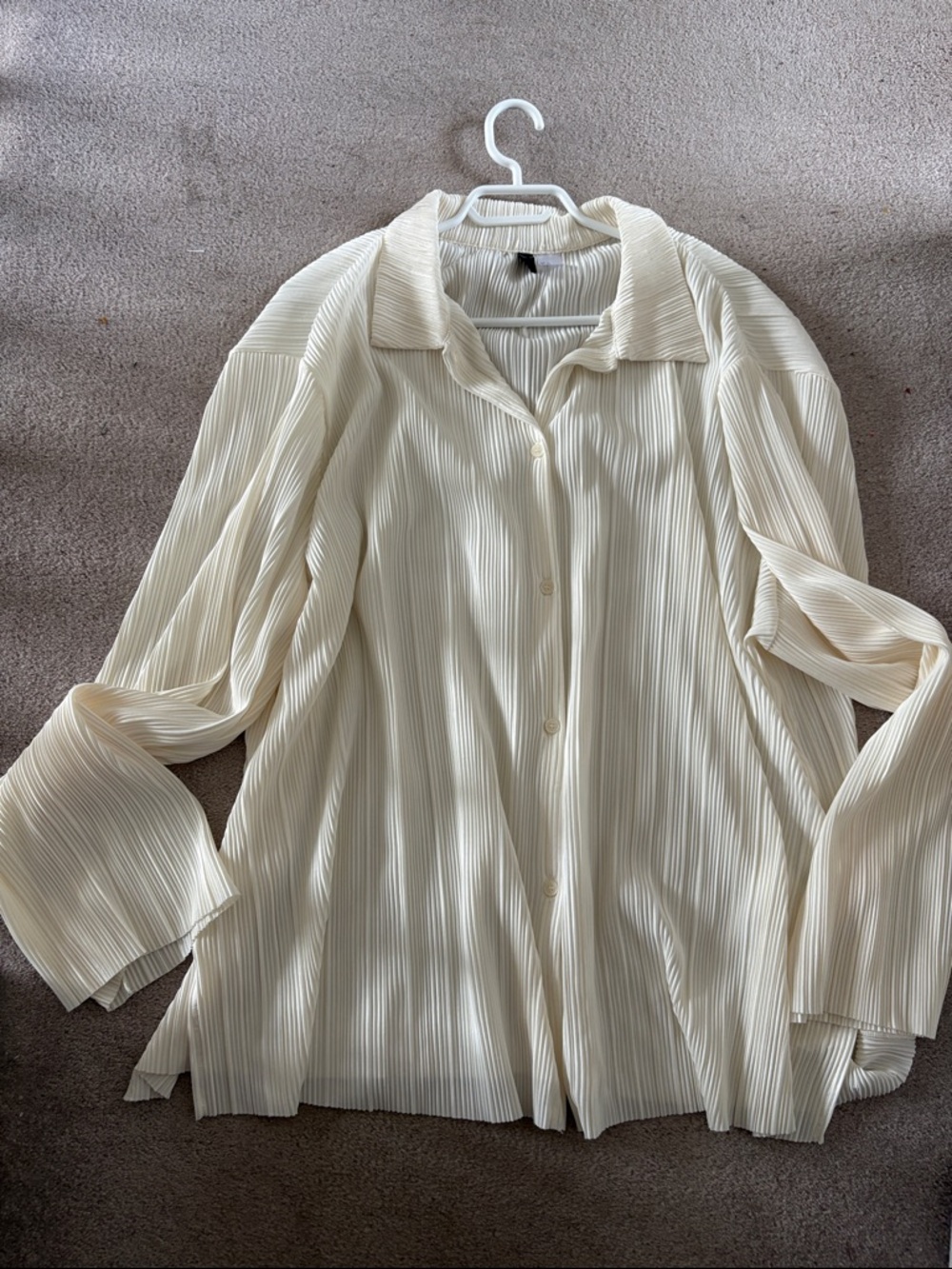 Divided Cream Pleated Button-Down Blouse